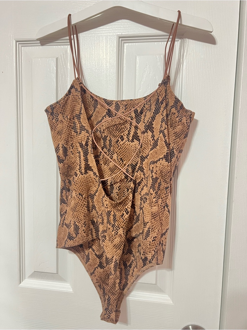 Express Brown Snake-Print size Small Bodysuit with Crisscross Back